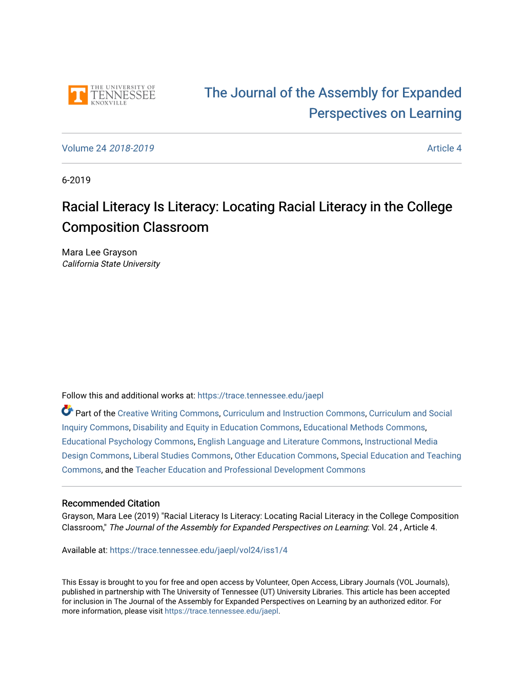 Racial Literacy Is Literacy: Locating Racial Literacy in the College Composition Classroom