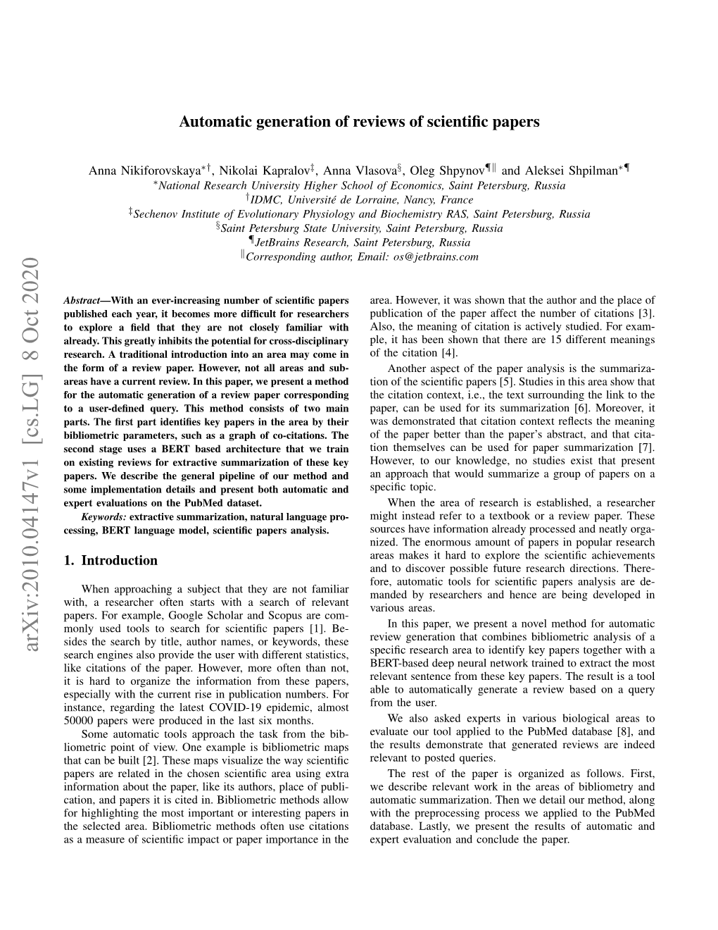 Arxiv:2010.04147V1 [Cs.LG] 8 Oct 2020