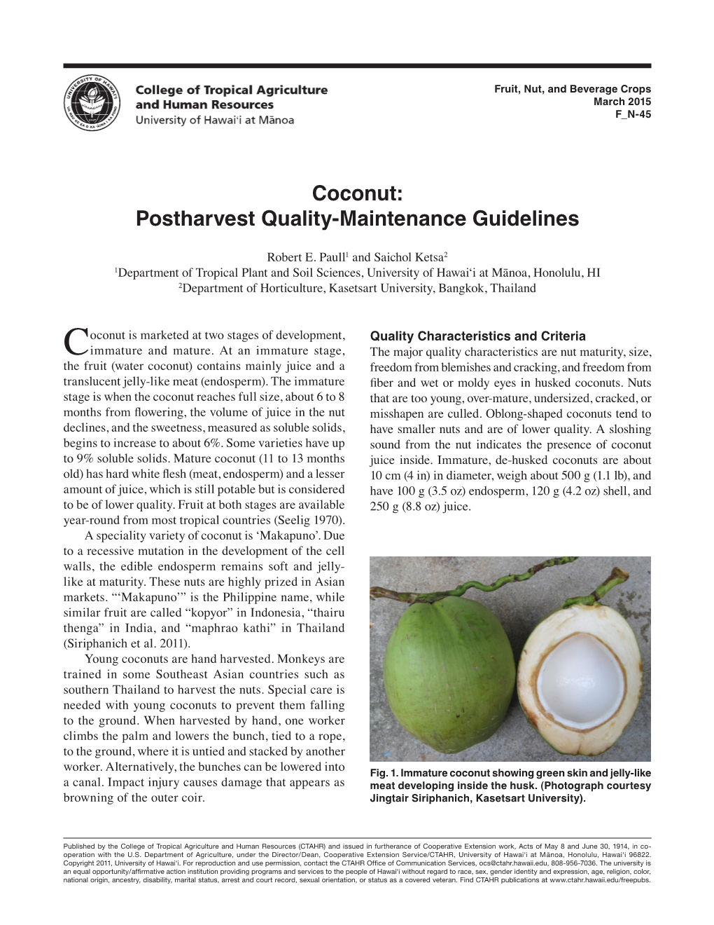 Coconut: Postharvest Quality-Maintenance Guidelines