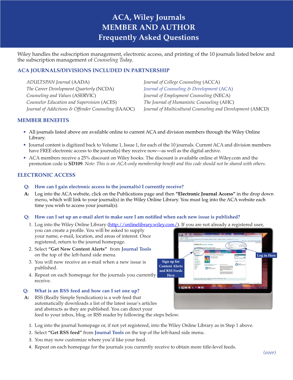 ACA, Wiley Journals MEMBER and AUTHOR Frequently Asked Questions