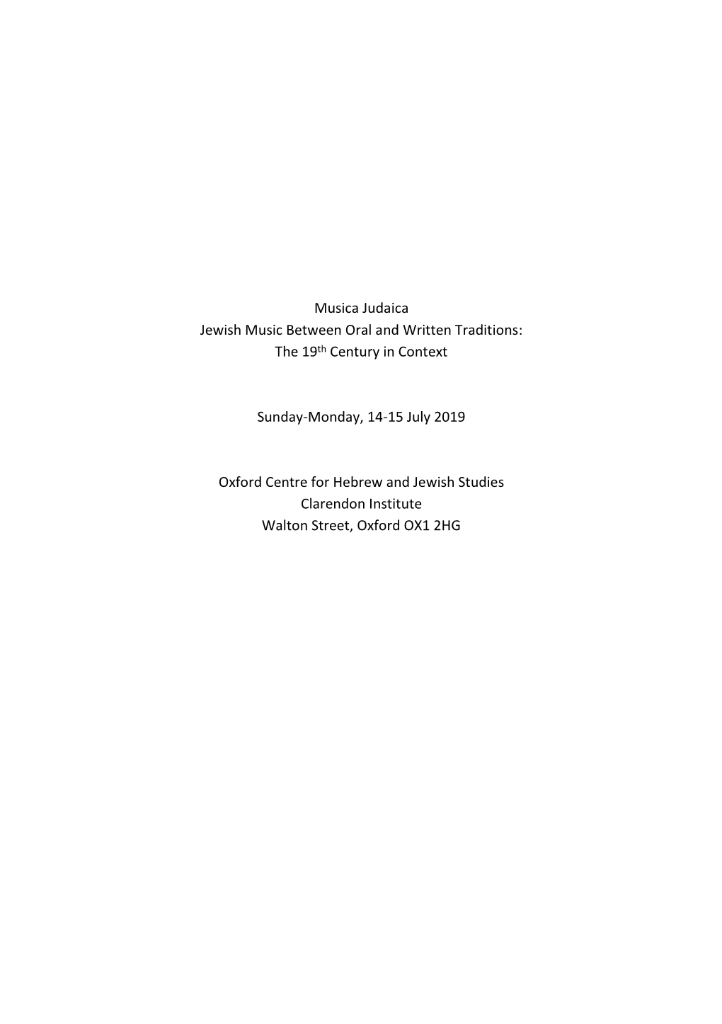 Musica Judaica Jewish Music Between Oral and Written Traditions: the 19Th Century in Context