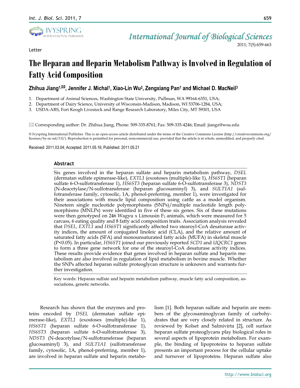 The Heparan and Heparin Metabolism Pathway Is Involved in Regulation of Fatty Acid Composition