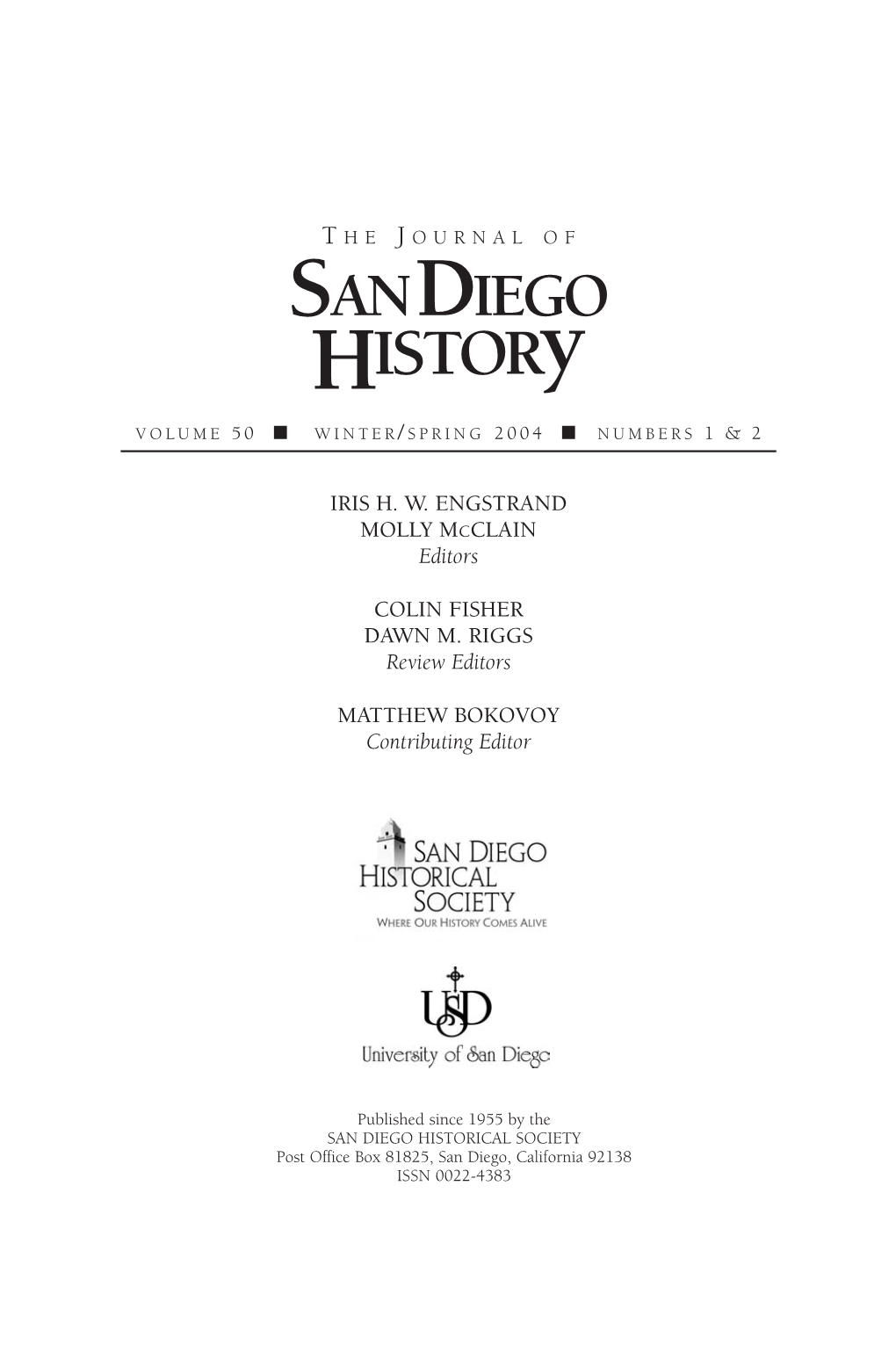 Journal of San Diego History V 50, No 1&2