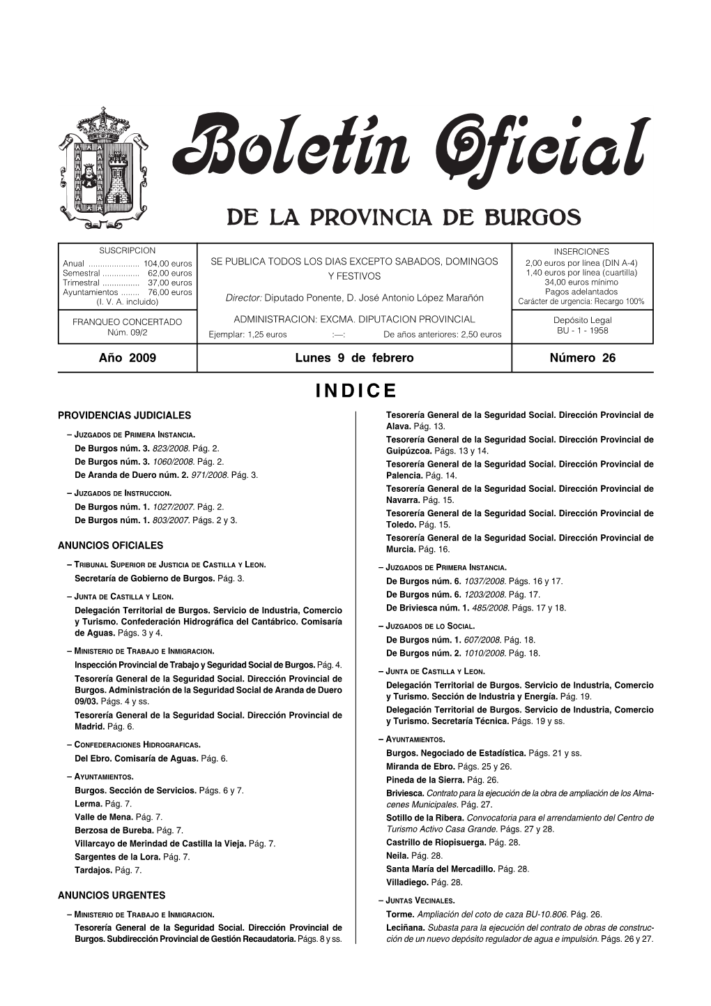 INDICE PROVIDENCIAS JUDICIALES Tesorería General De La Seguridad Social