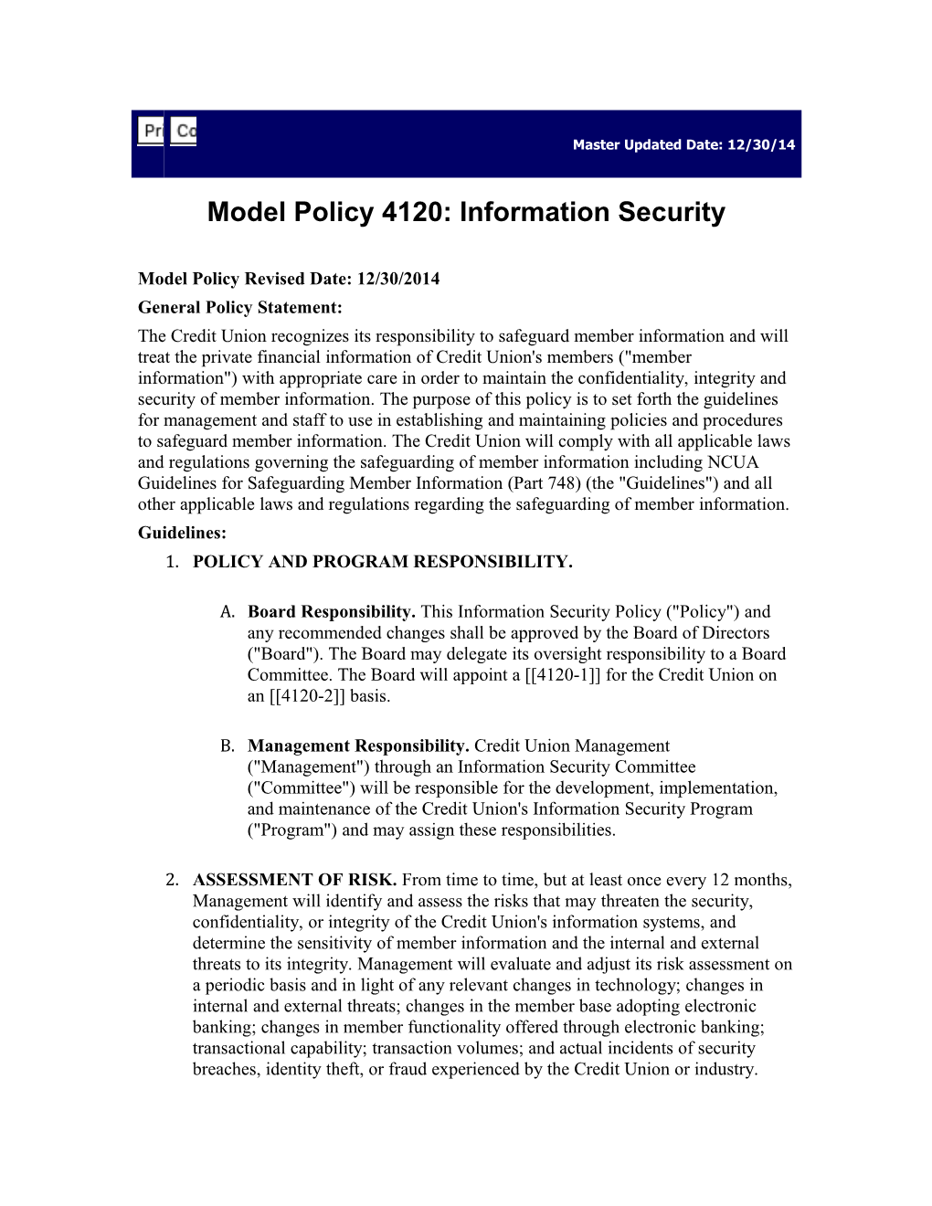 Model Policy 4120: Information Security