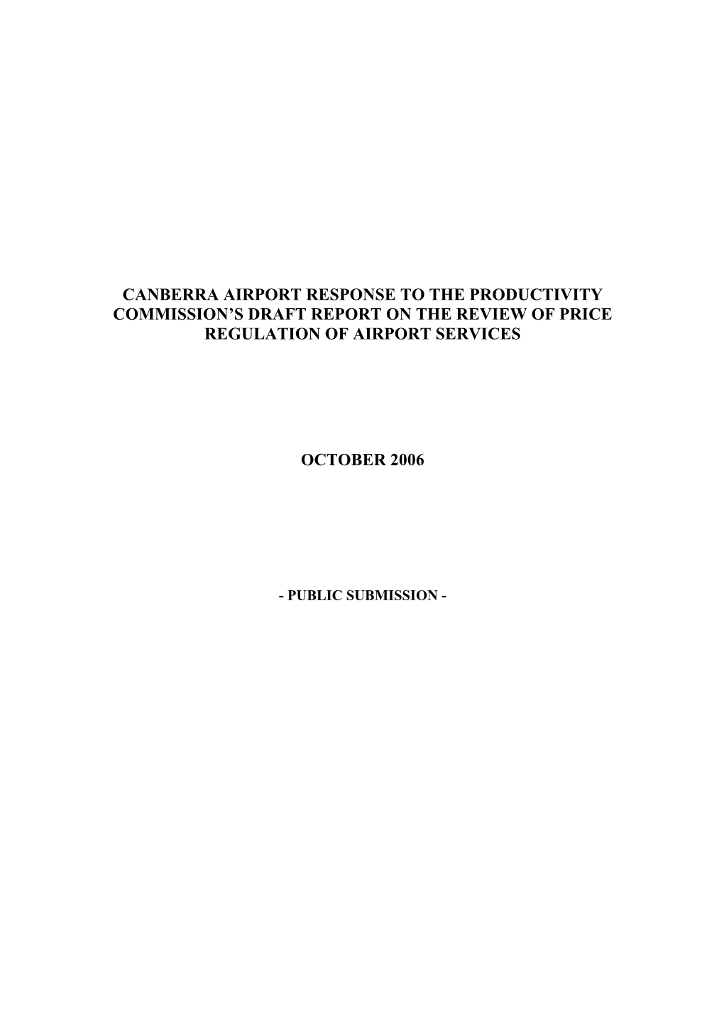 Canberra Airport Response to the Productivity Commission's Draft