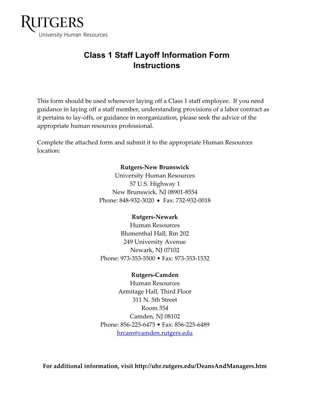 Type 1 Staff Layoff Information Form