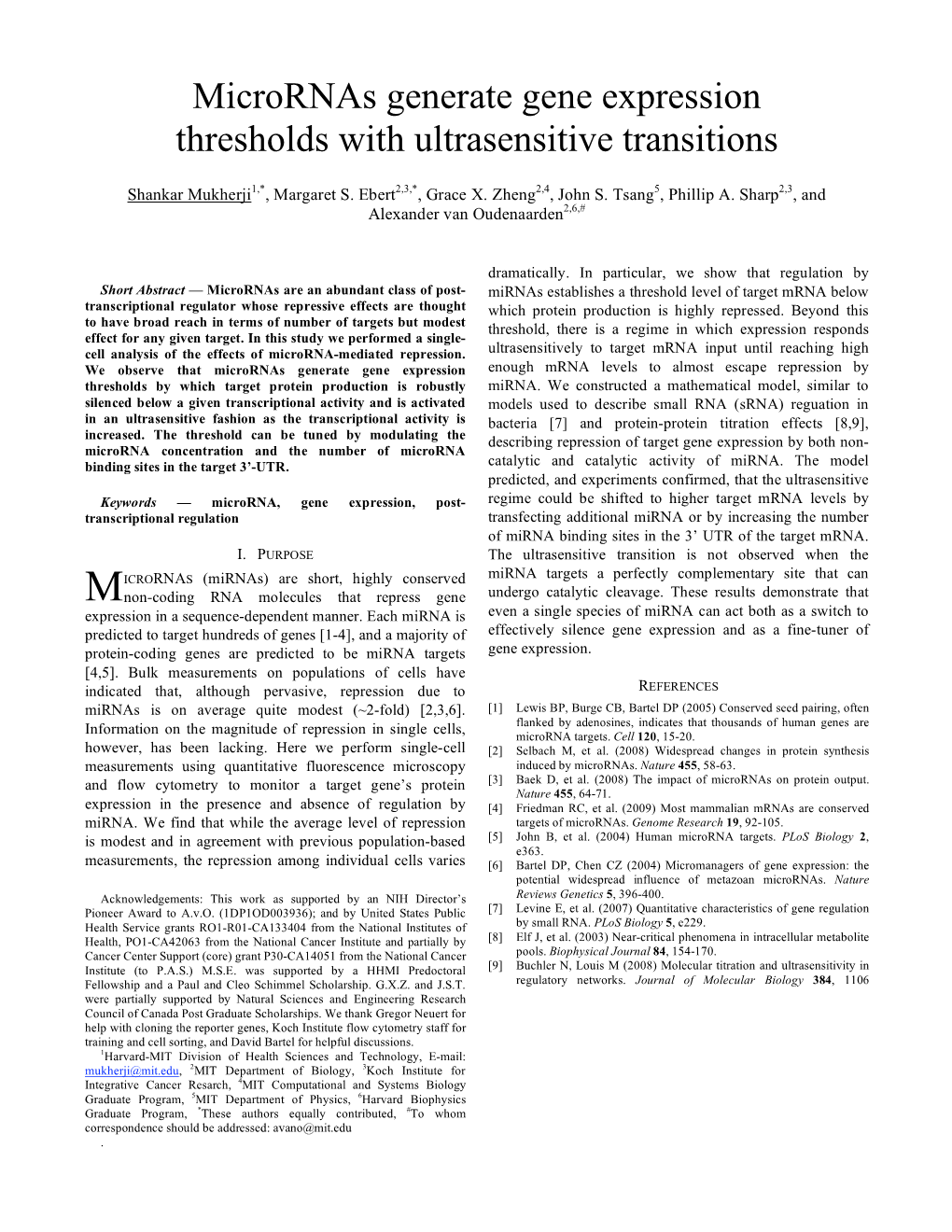 Micrornas Generate Gene Expression Thresholds with Ultrasensitive Transitions