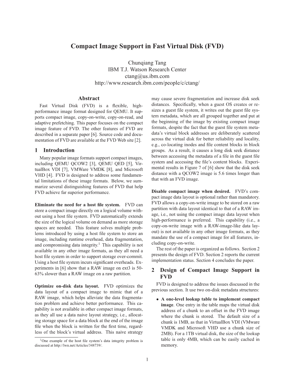 Compact Image Support in Fast Virtual Disk (FVD)