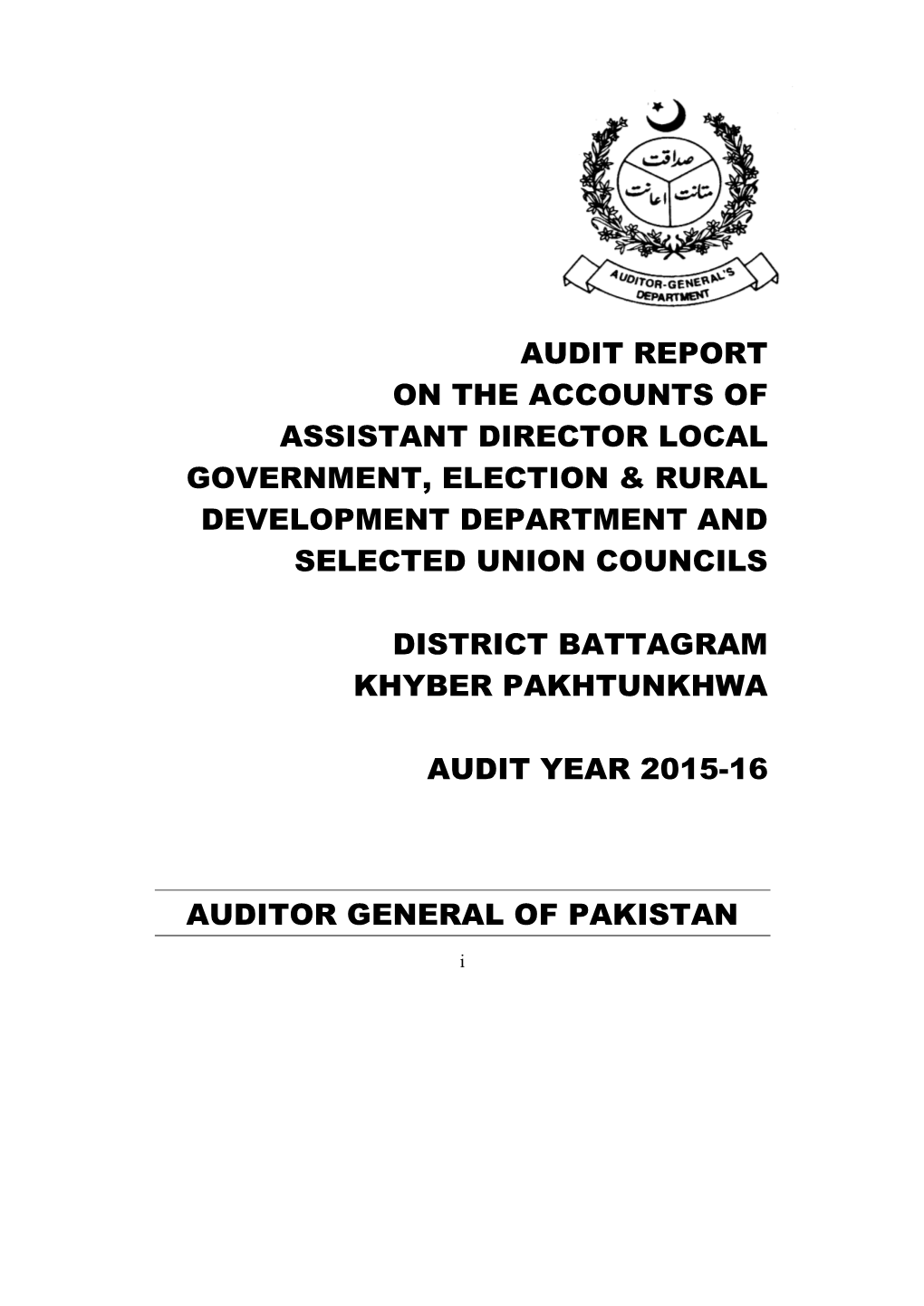 Audit Report on the Accounts of Assistant Director Local Government, Election & Rural Development Department and Selected U