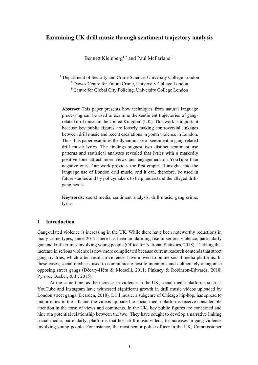 Examining UK Drill Music Through Sentiment Trajectory Analysis