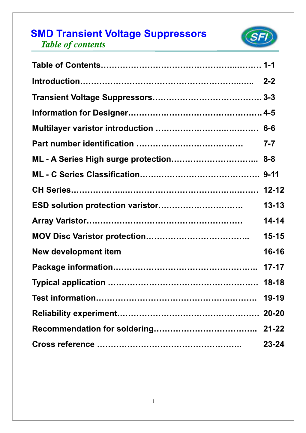 SMD Transient Voltage Suppressors Table of Contents