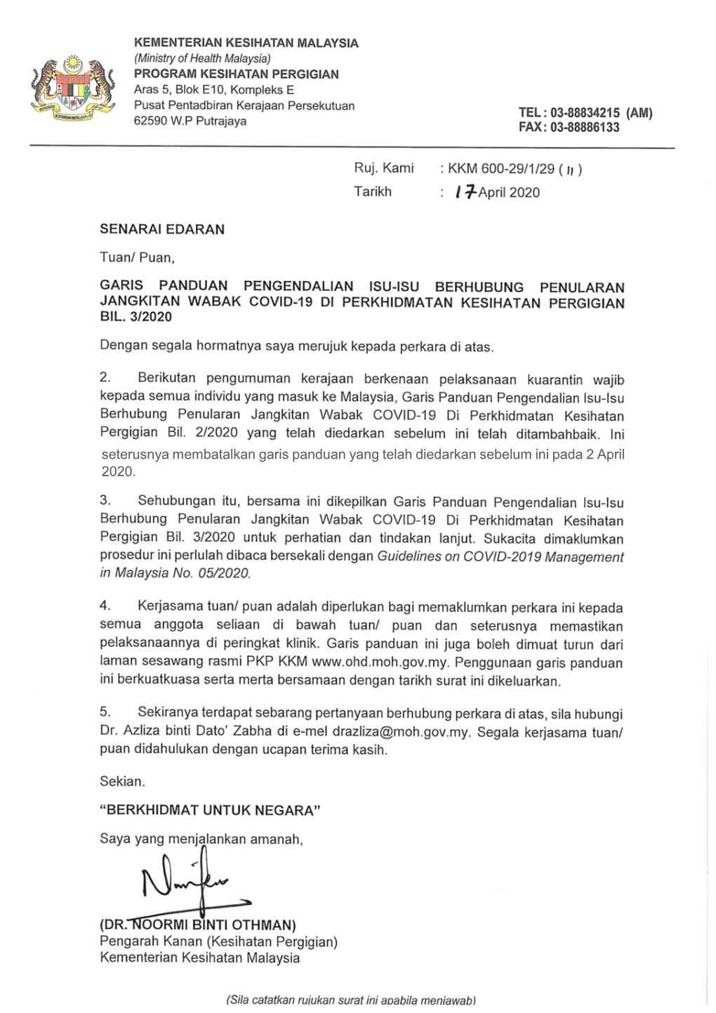 Seterusnya Membatalkan Garis Panduan Yang Telah Diedarkan Sebelum Ini Pada 2 April 2020