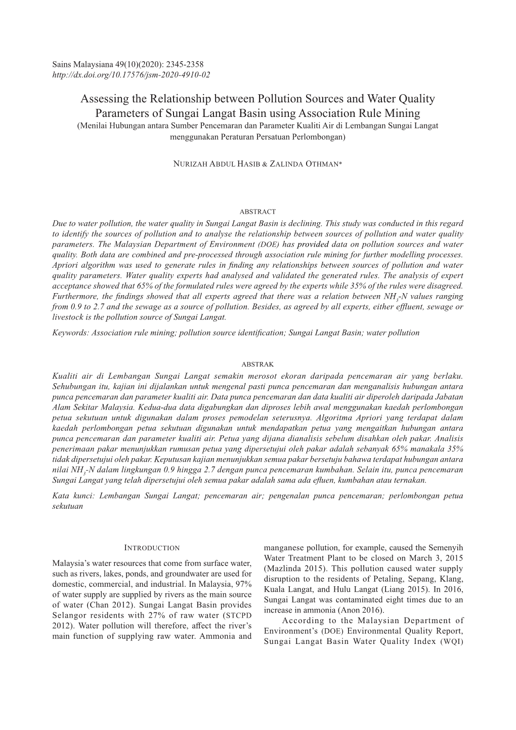 Assessing the Relationship Between Pollution Sources and Water