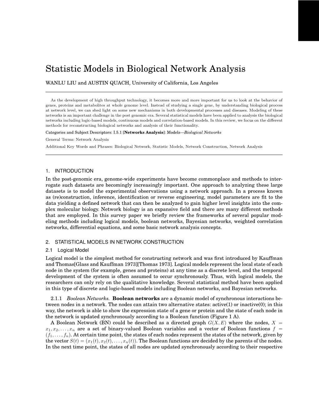 Statistic Models in Biological Network Analysis