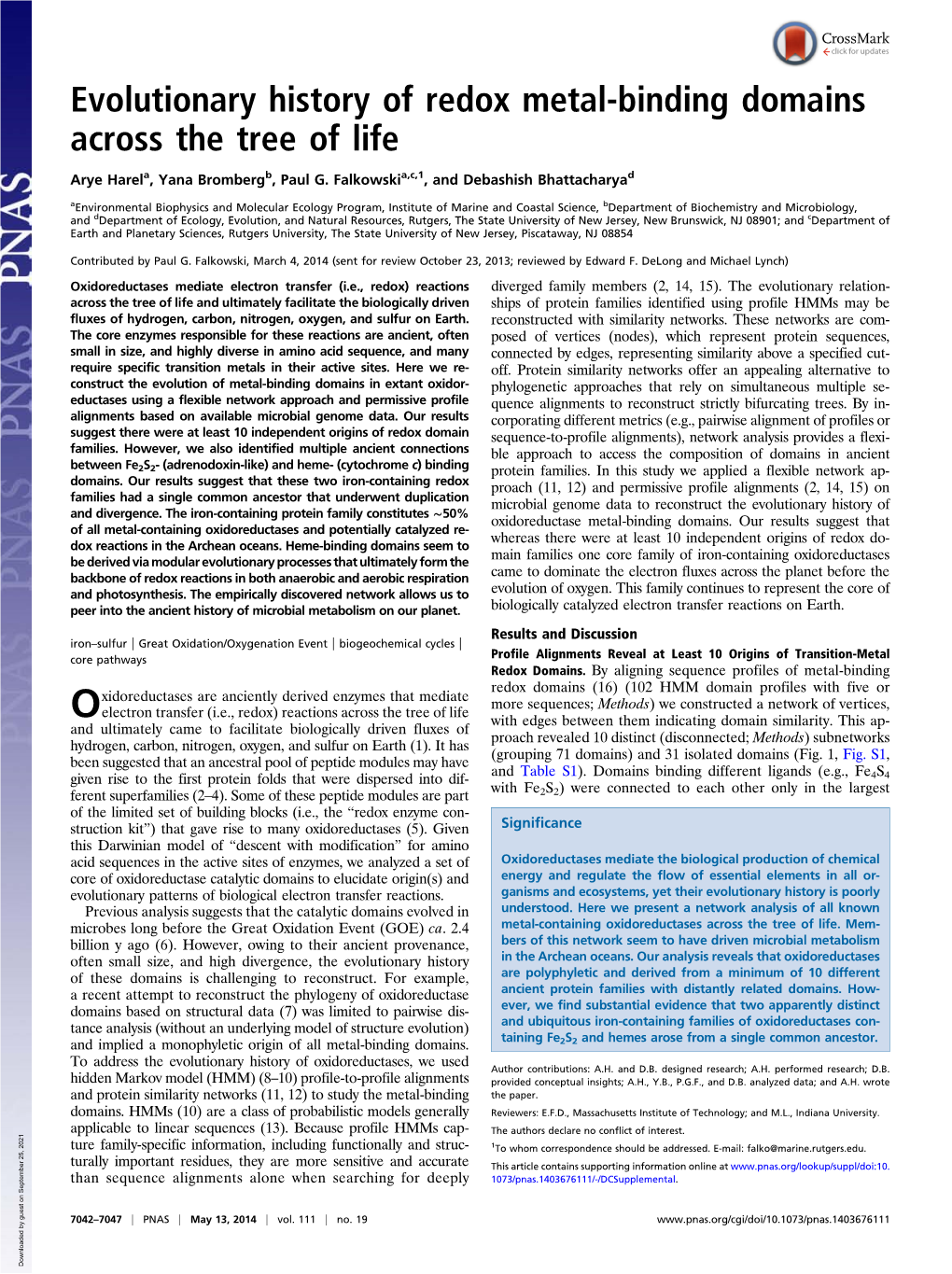 Evolutionary History of Redox Metal-Binding Domains Across the Tree of Life