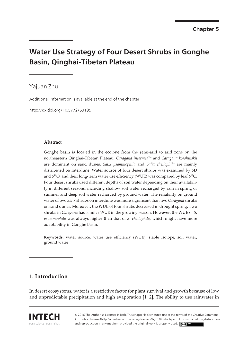 Water Use Strategy of Four Desert Shrubs in Gonghe Basin, Qinghai-Tibetan Plateau