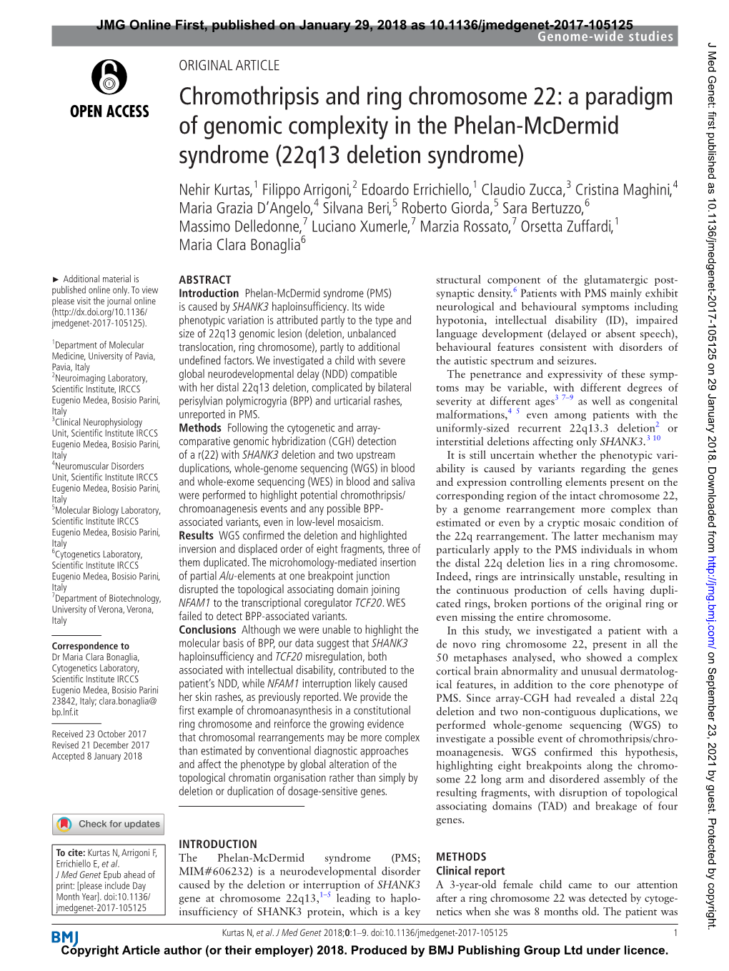 Chromothripsis and Ring Chromosome 22: a Paradigm of Genomic