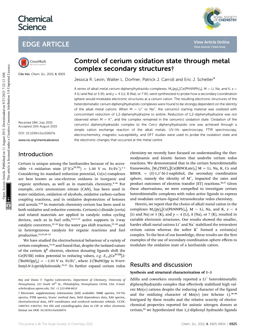 Control of Cerium Oxidation State Through Metal Complex Secondary Structures† Cite This: Chem