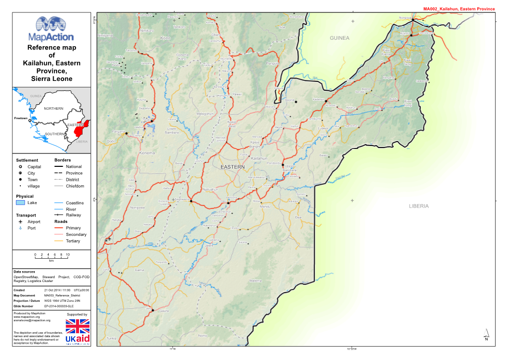 Reference Map of Kailahun, Eastern Province, Sierra Leone