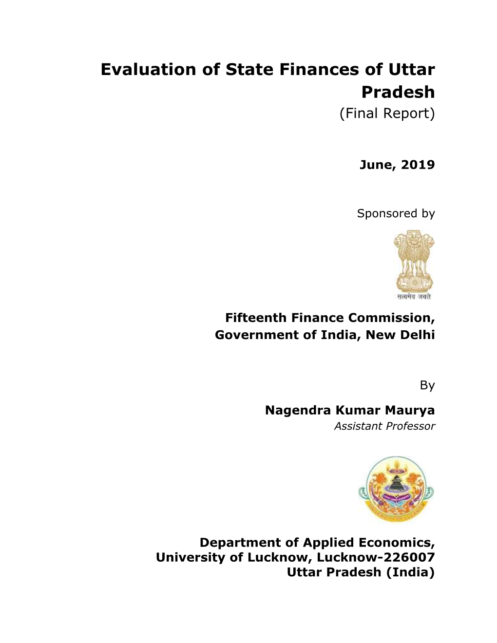 Evaluation of State Finances of Uttar Pradesh (Final Report)