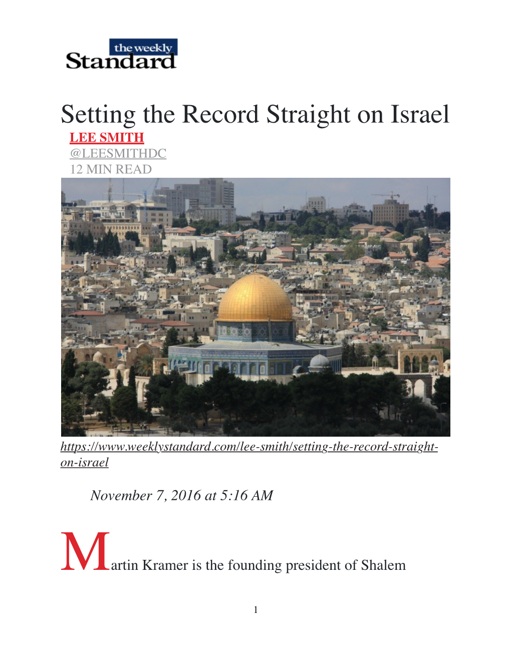 Setting the Record Straight on Israel (Pdf)