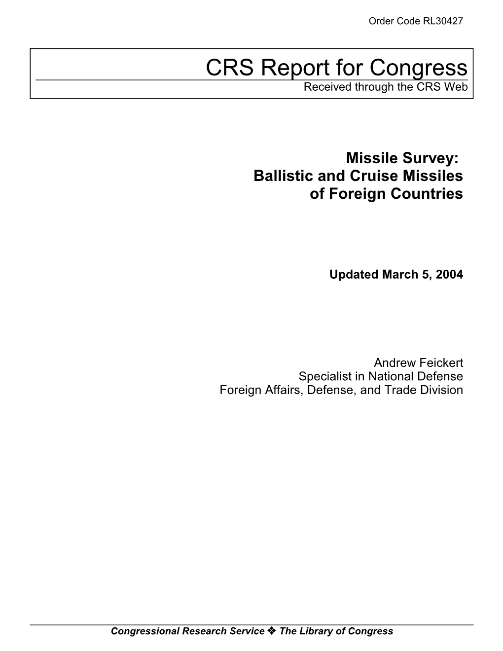 Ballistic and Cruise Missiles of Foreign Countries