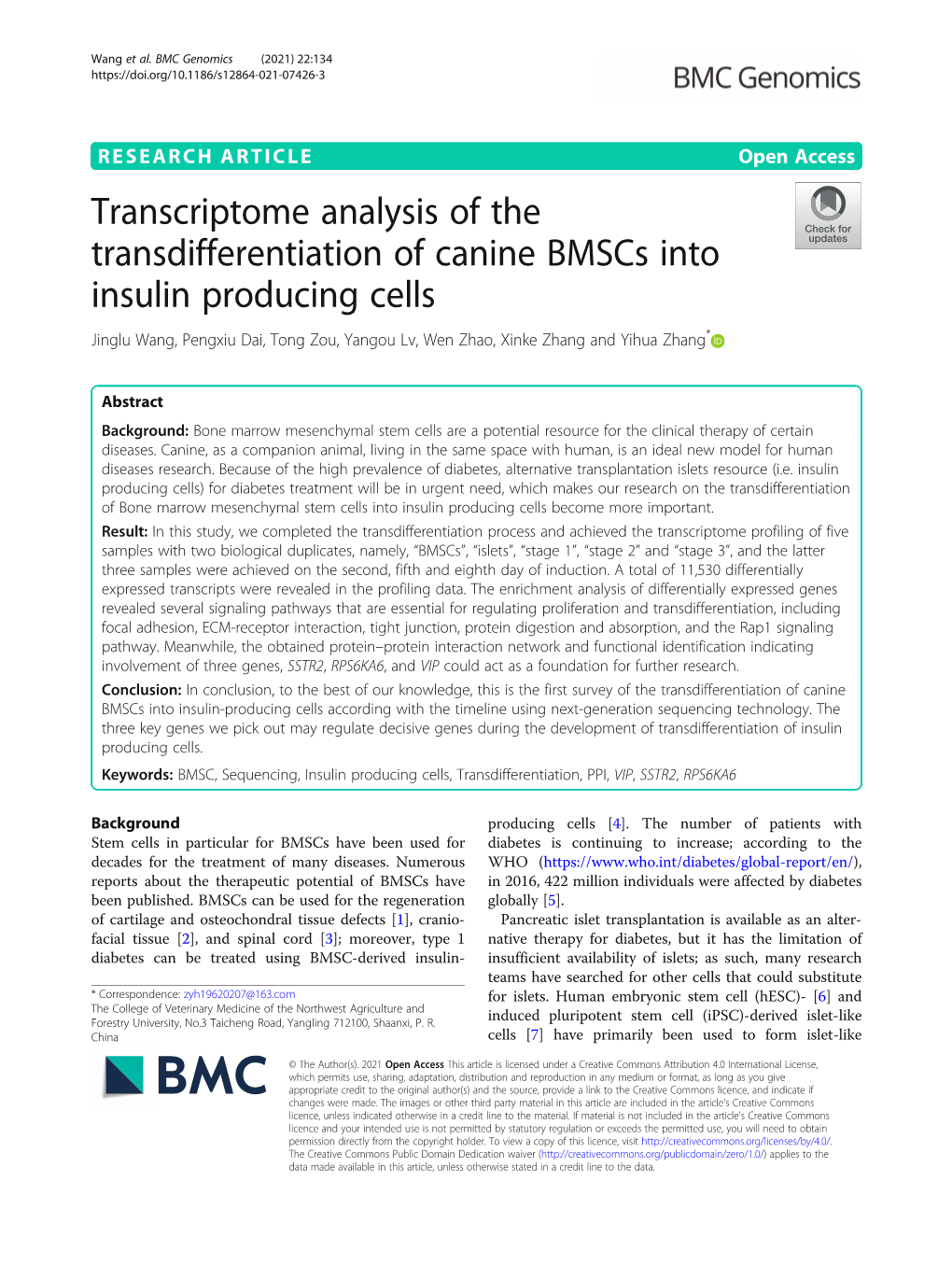 Transcriptome Analysis of the Transdifferentiation of Canine