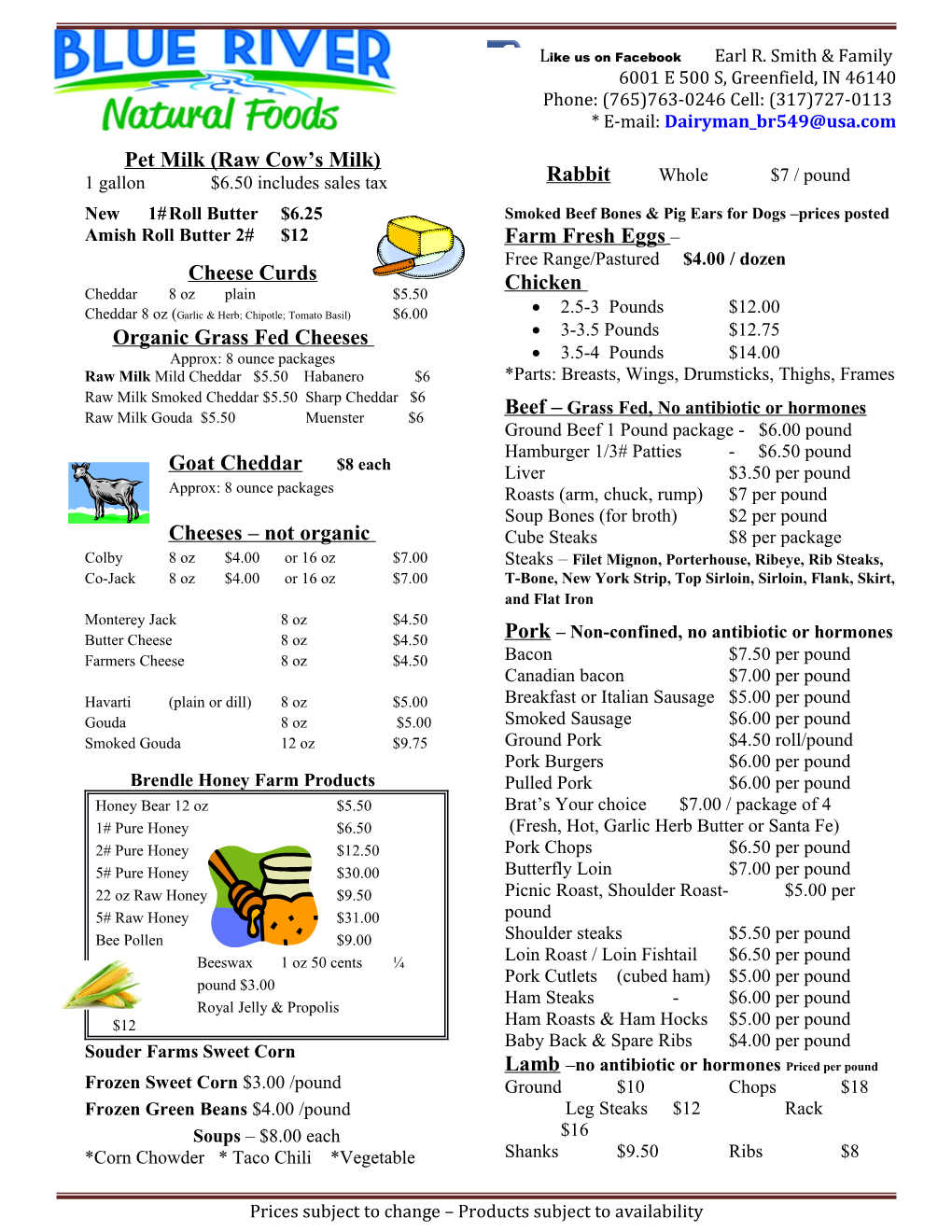 Blue River Natural Foods Product List