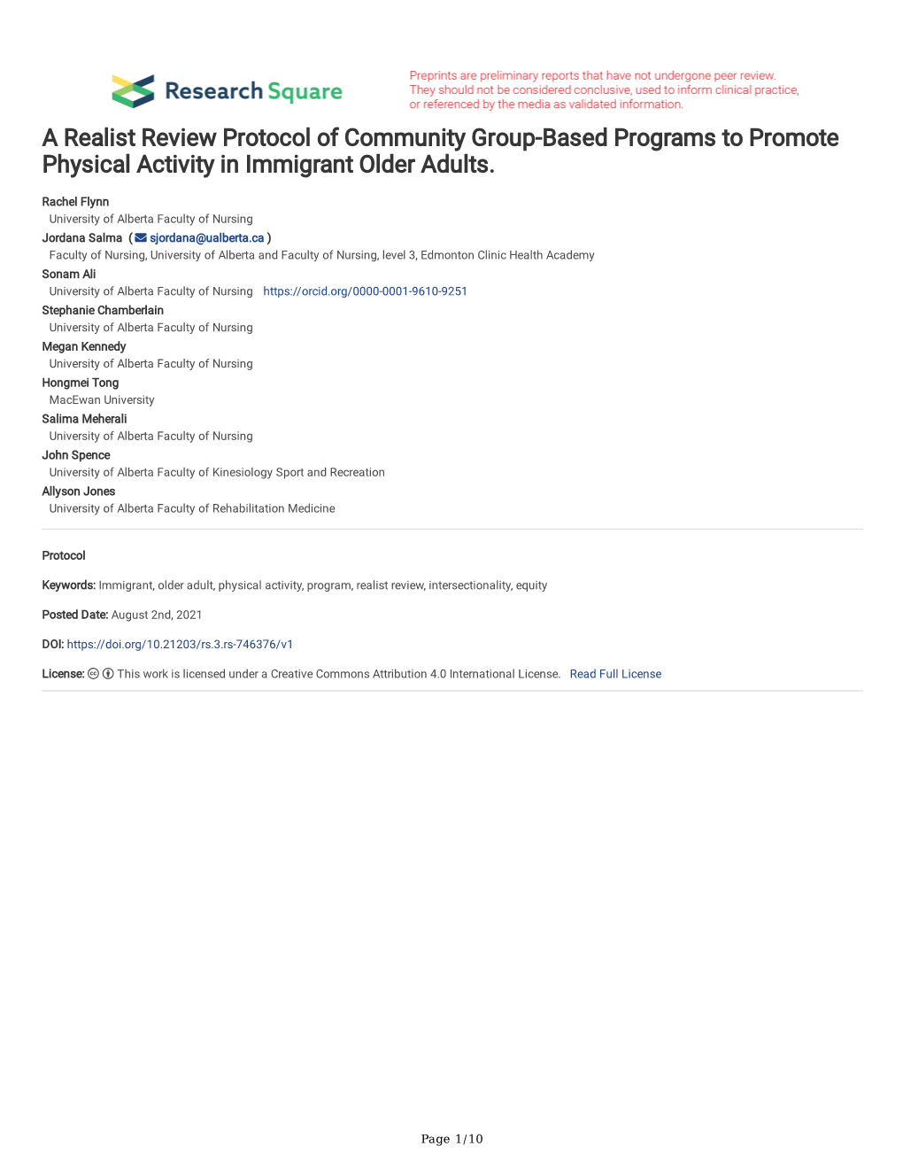 A Realist Review Protocol of Community Group-Based Programs to Promote Physical Activity in Immigrant Older Adults