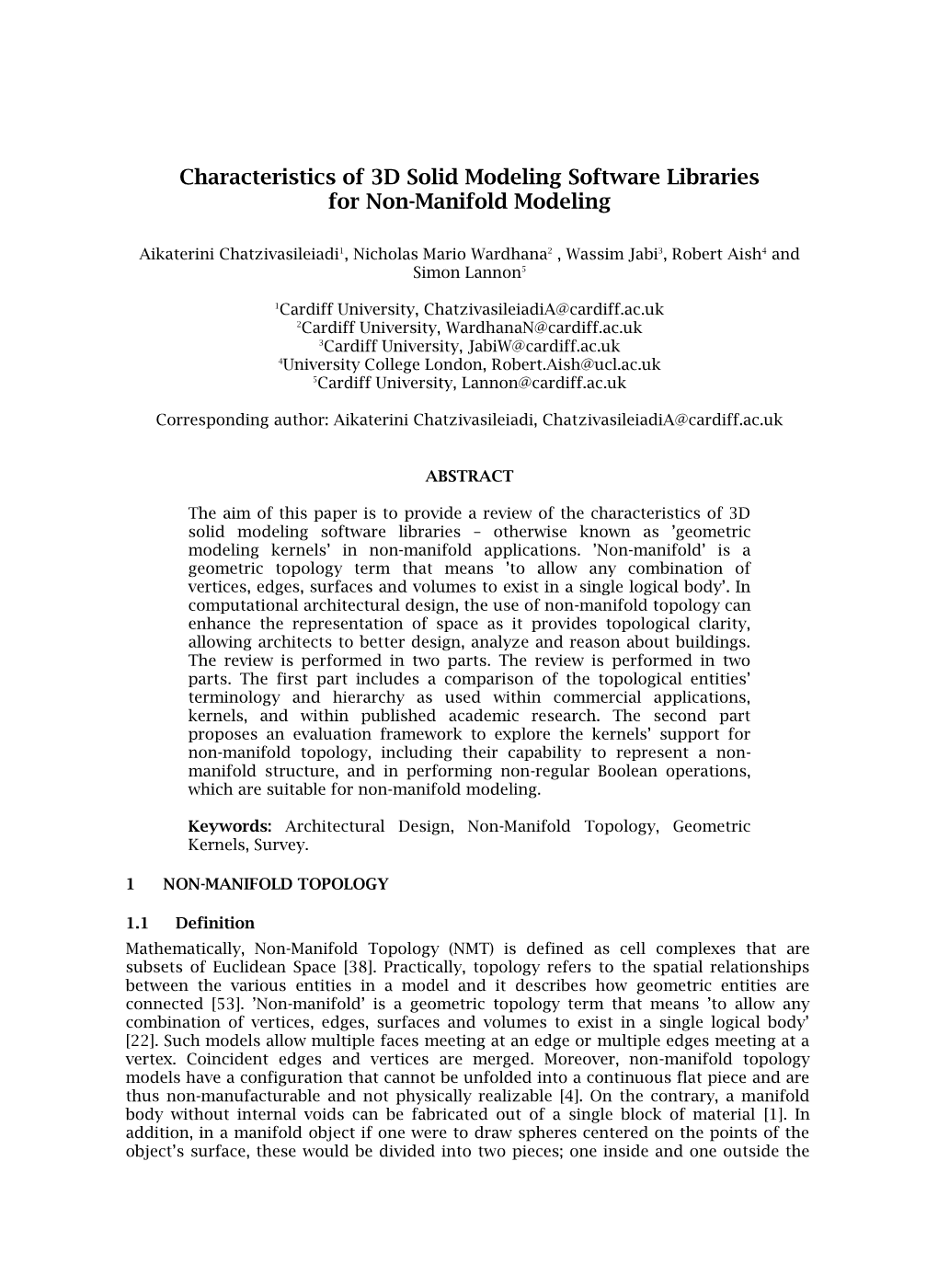 Characteristics of 3D Solid Modeling Software Libraries for Non-Manifold Modeling