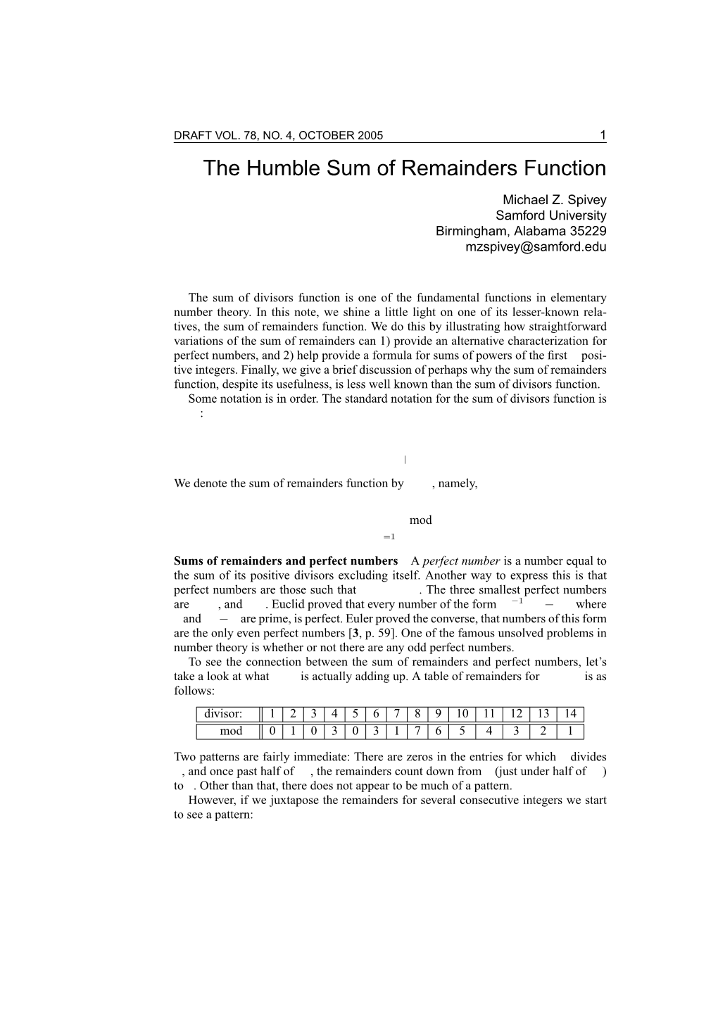 The Humble Sum of Remainders Function