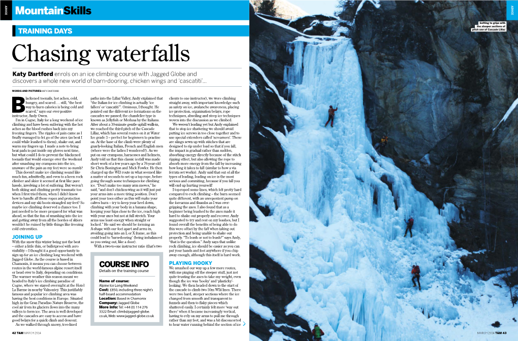 Chasing Waterfalls Katy Dartford Enrols on an Ice Climbing Course with Jagged Globe and Discovers a Whole New World of Barn-Dooring, Chicken Wings and ‘Cascatiti’