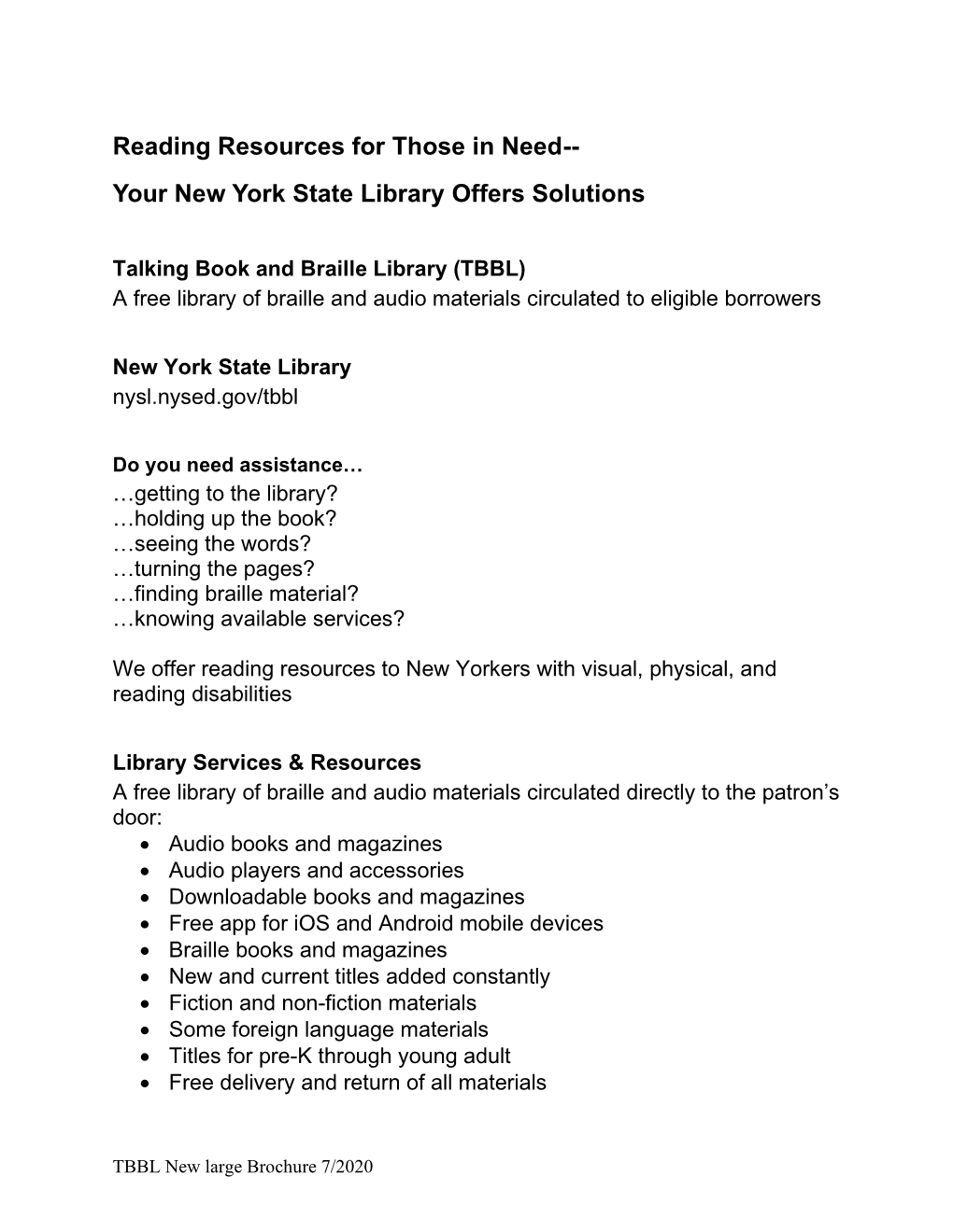 Reading Resources for Those in Need-- Your New York State Library Offers Solutions