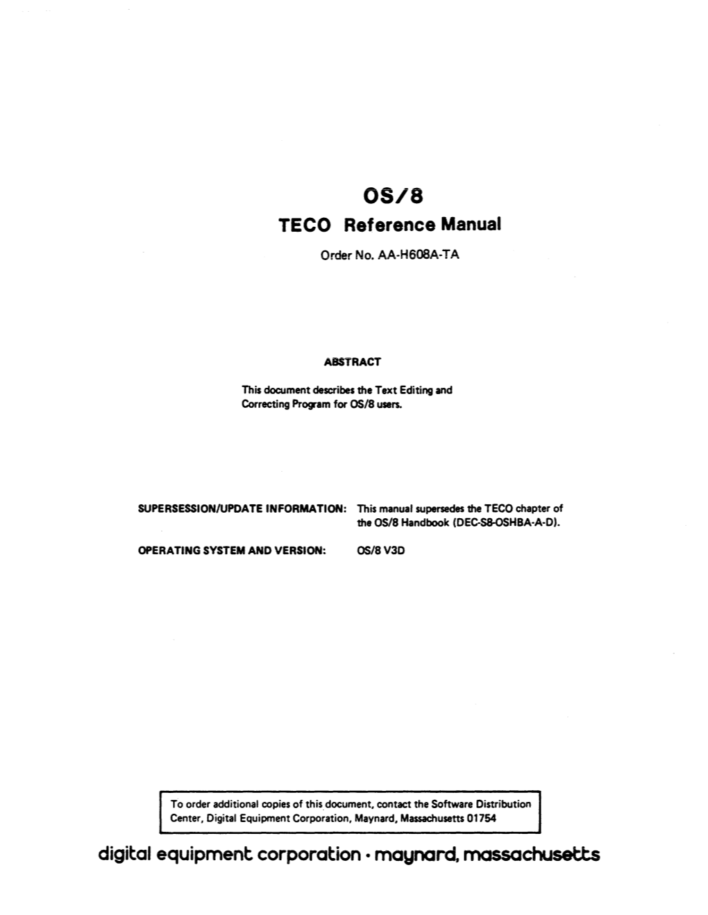 TECO Reference Manual Digital Equipment Corporation • Maynard