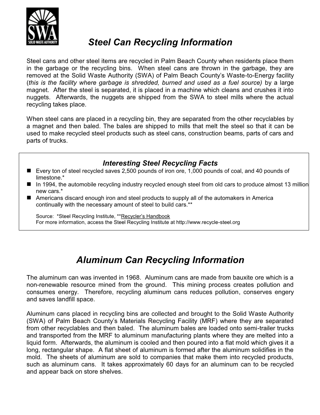 Steel Can Recycling Information