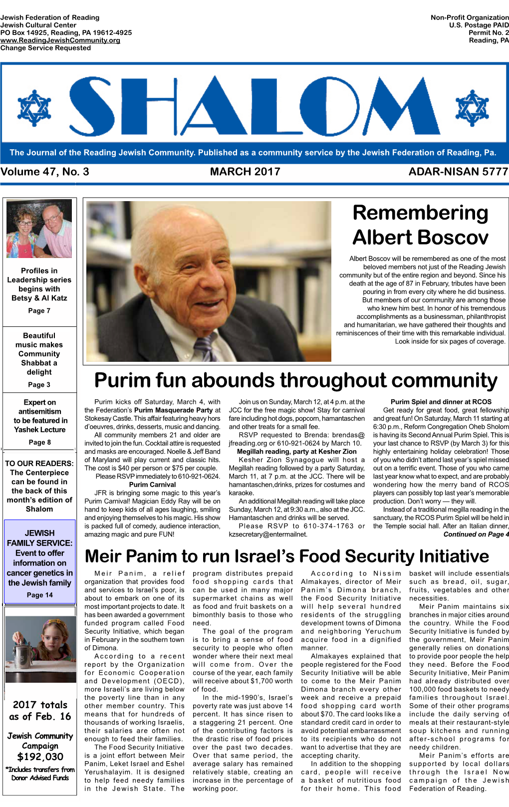 Purim Fun Abounds Throughout Community Remembering Albert Boscov