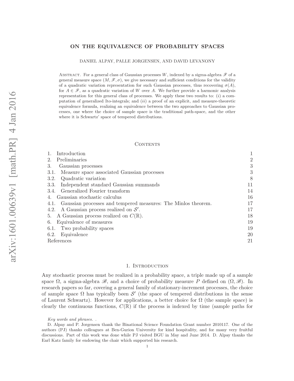 On the Equivalence of Probability Spaces