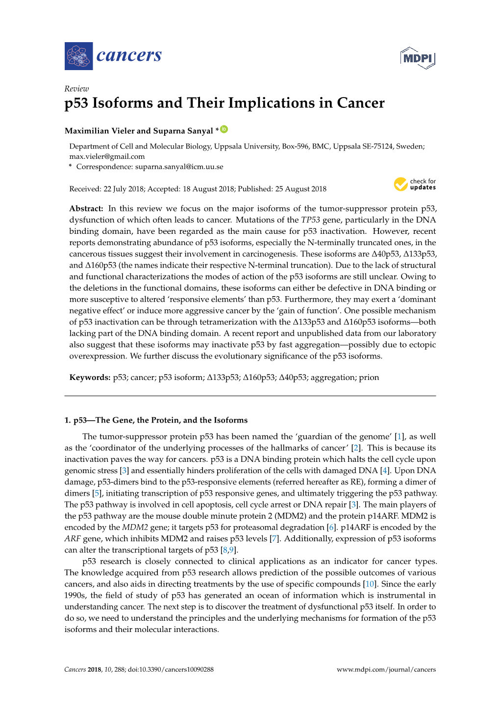 P53 Isoforms and Their Implications in Cancer