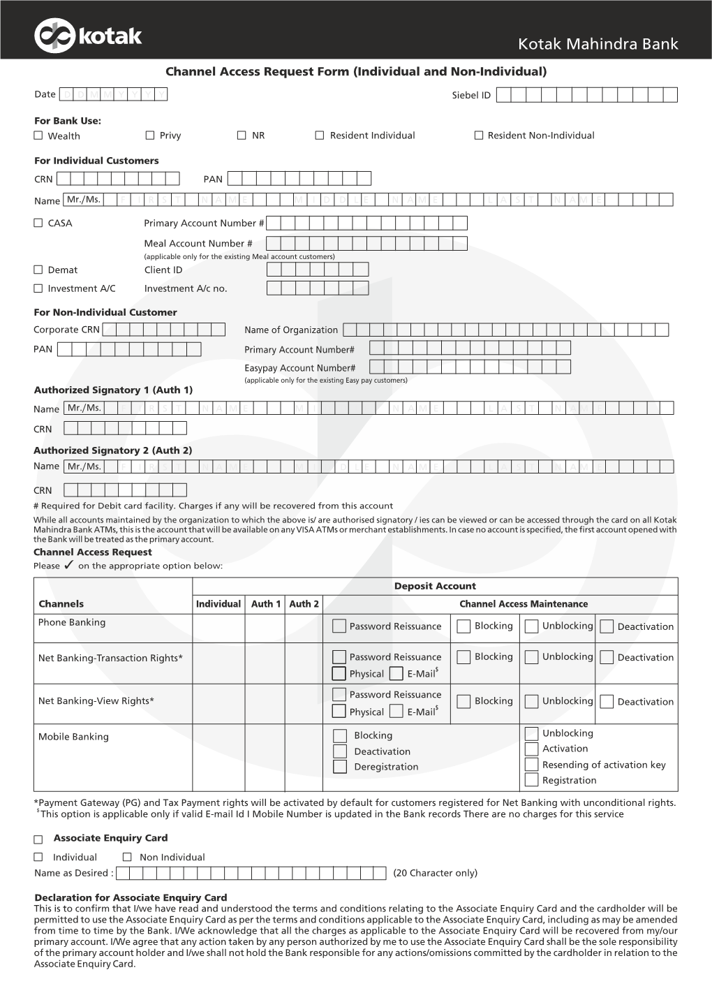 Channel Access Request Form (Individual and Non-Individual)