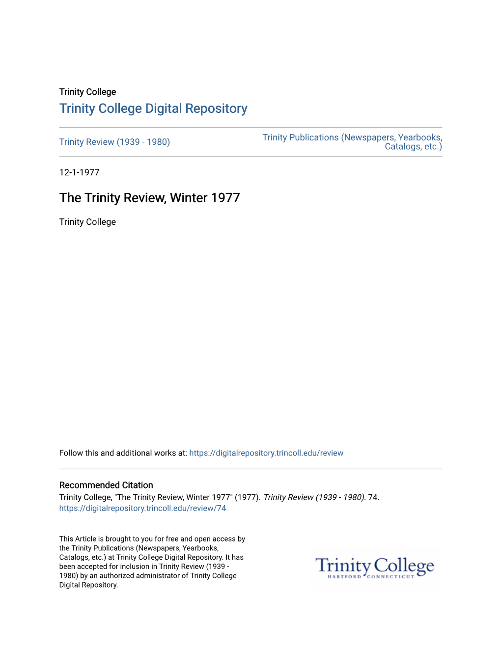 The Trinity Review, Winter 1977