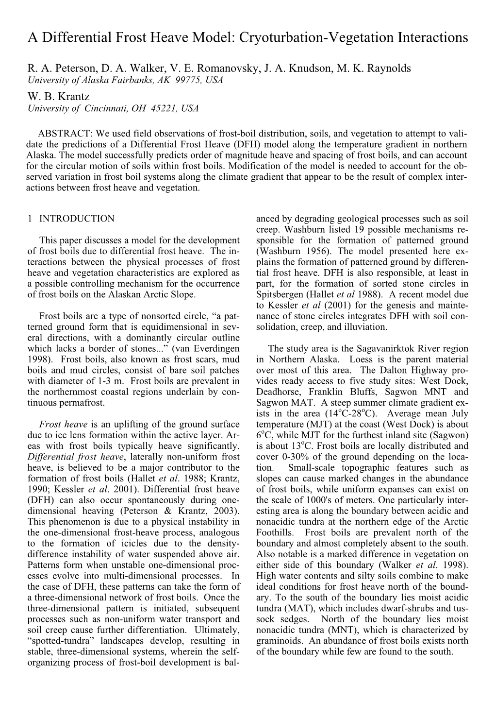 A Differential Frost Heave Model: Cryoturbation-Vegetation Interactions