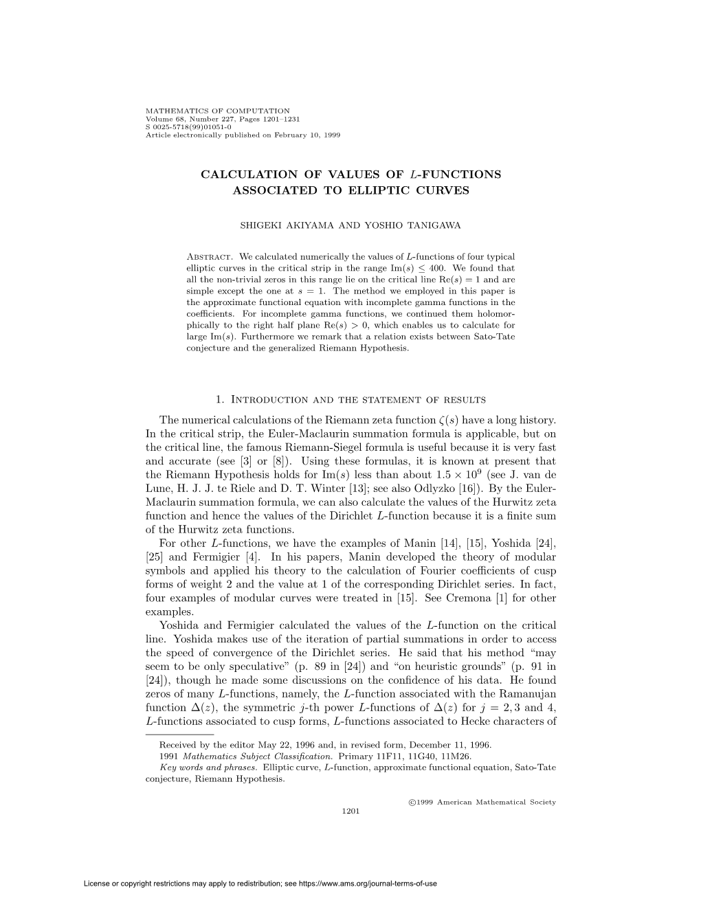 Calculation of Values of L-Functions Associated to Elliptic Curves