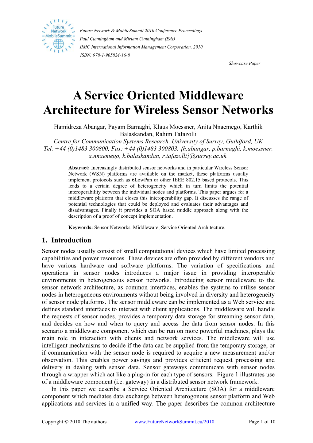 A Service Oriented Middleware Architecture for Wireless Sensor Networks