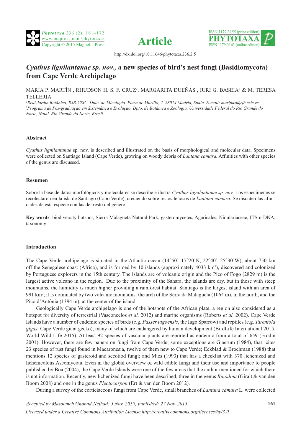 Cyathus Lignilantanae Sp. Nov., a New Species of Bird’S Nest Fungi (Basidiomycota) from Cape Verde Archipelago