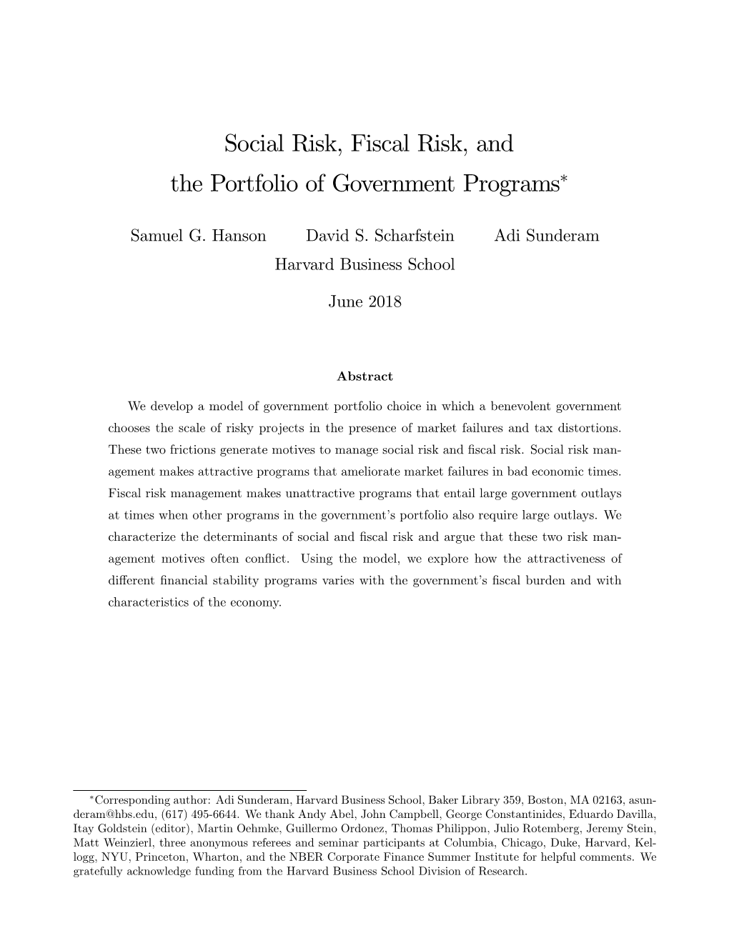 Social Risk, Fiscal Risk, and the Portfolio of Government Programs∗