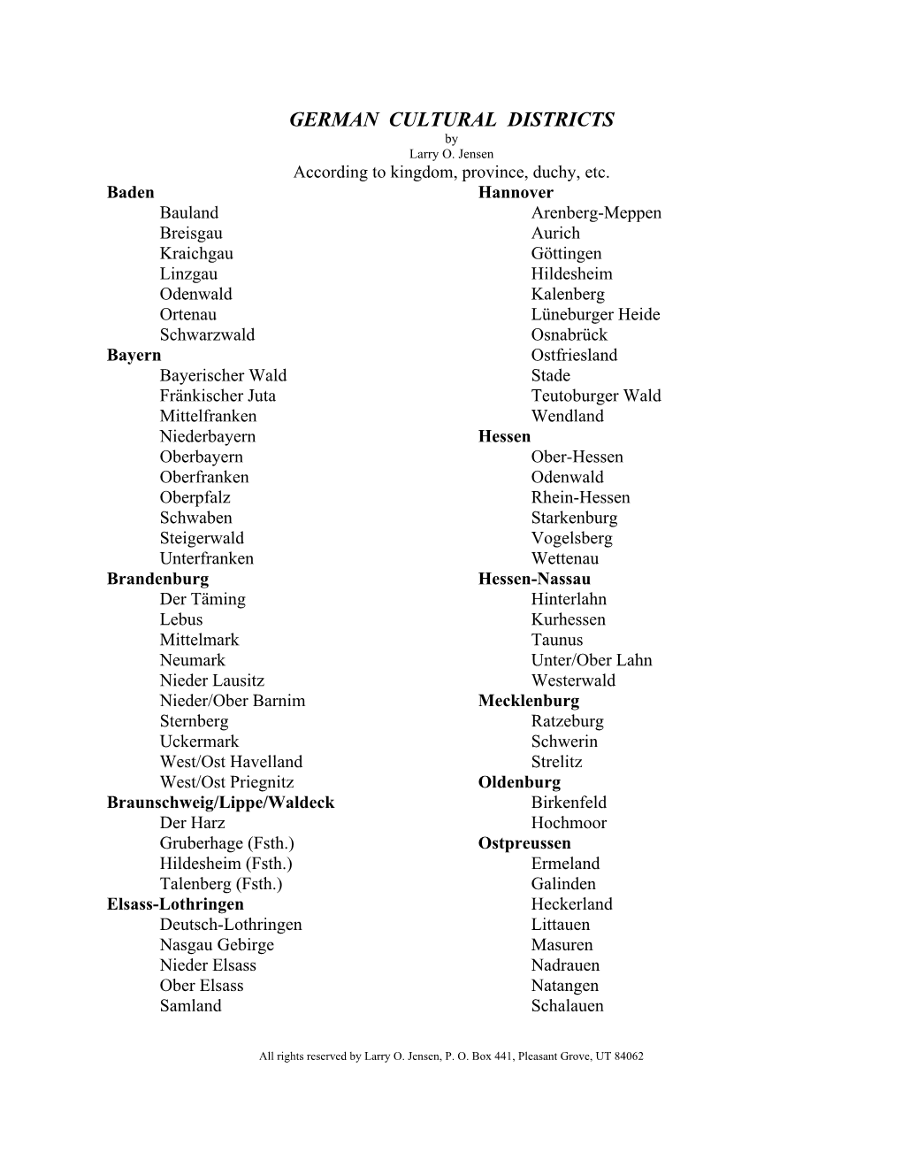 GERMAN CULTURAL DISTRICTS by Larry O