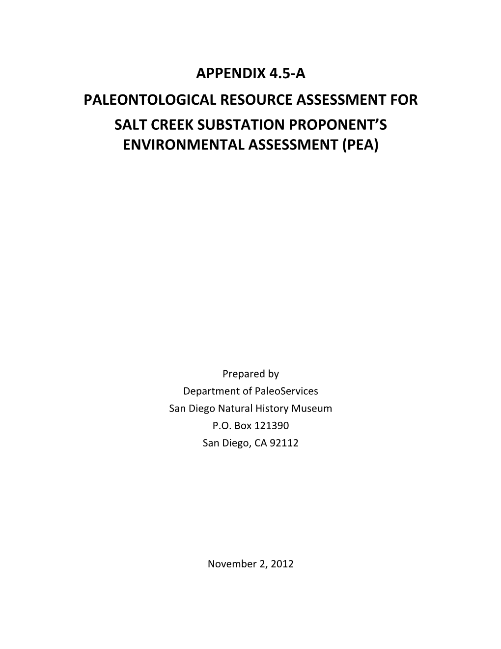 Appendix 4.5-A Paleontological Resource Assessment