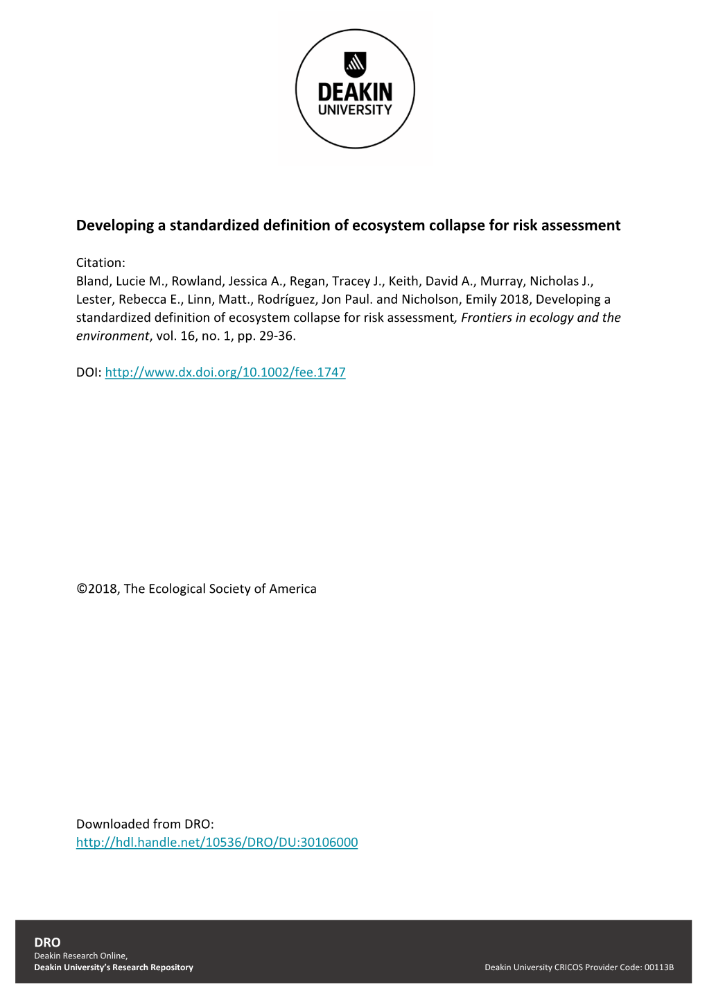 Developing a Standardized Definition of Ecosystem Collapse for Risk Assessment