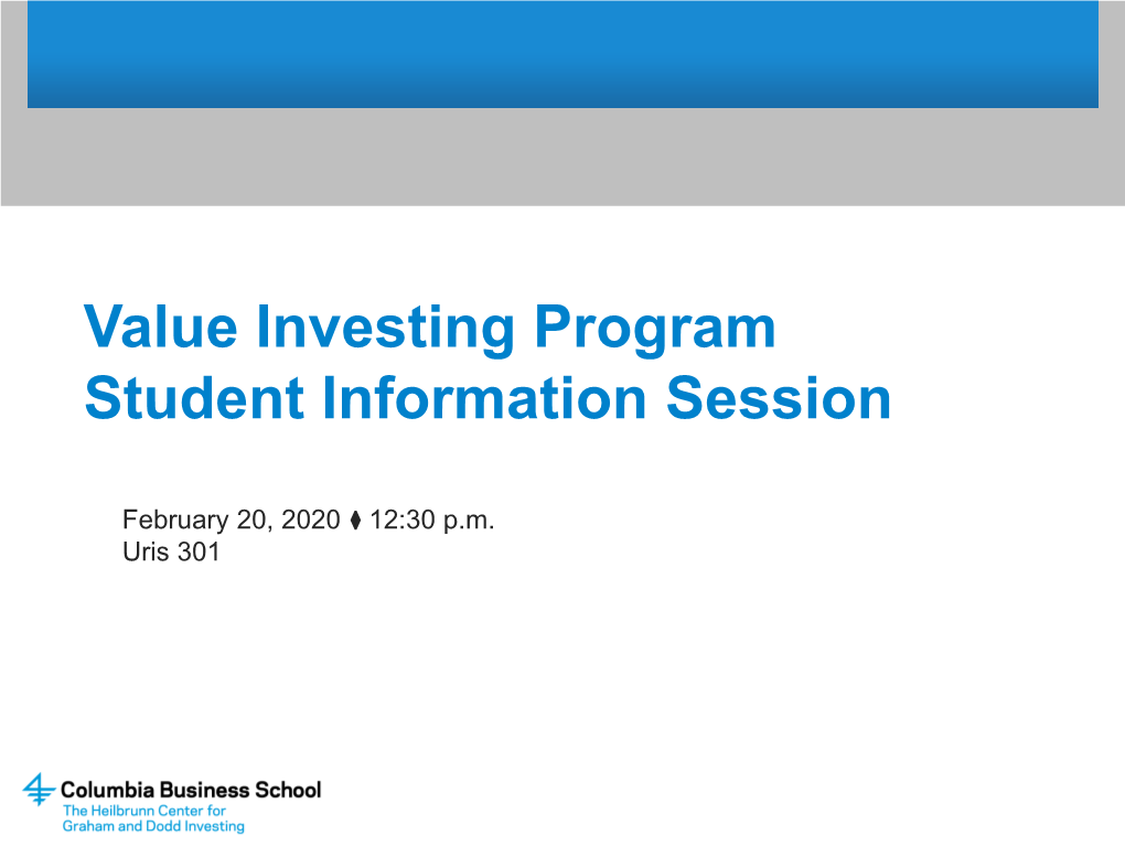 Value Investing Program Student Information Session